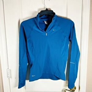 Nike Fit Women's Small Blue Quarter Zip Pullover Stretch Sleeve Design Athletic
